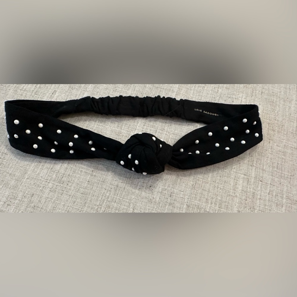 Lele Sadoughi Pearl Jet Black Soft Top Knot Headband